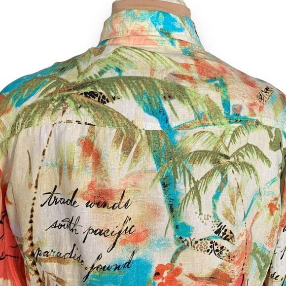 Chicos Shirt Multicolor Tropical Flower Animal Print Long Sleeve Linen Collared - Picture 6 of 11